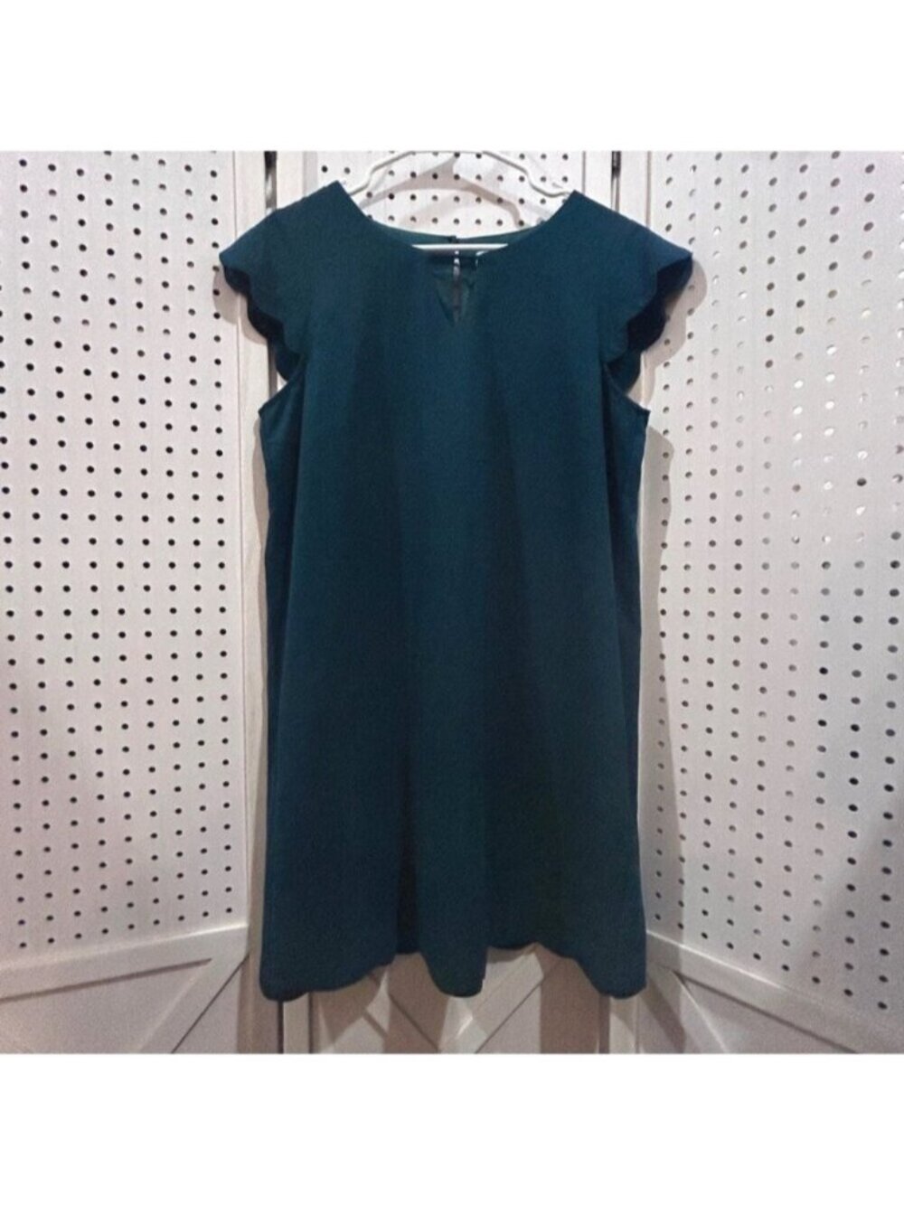 She Sky Teal Green Flutter‎ Sleeve Keyhole Neck A Line Dress Size Medium